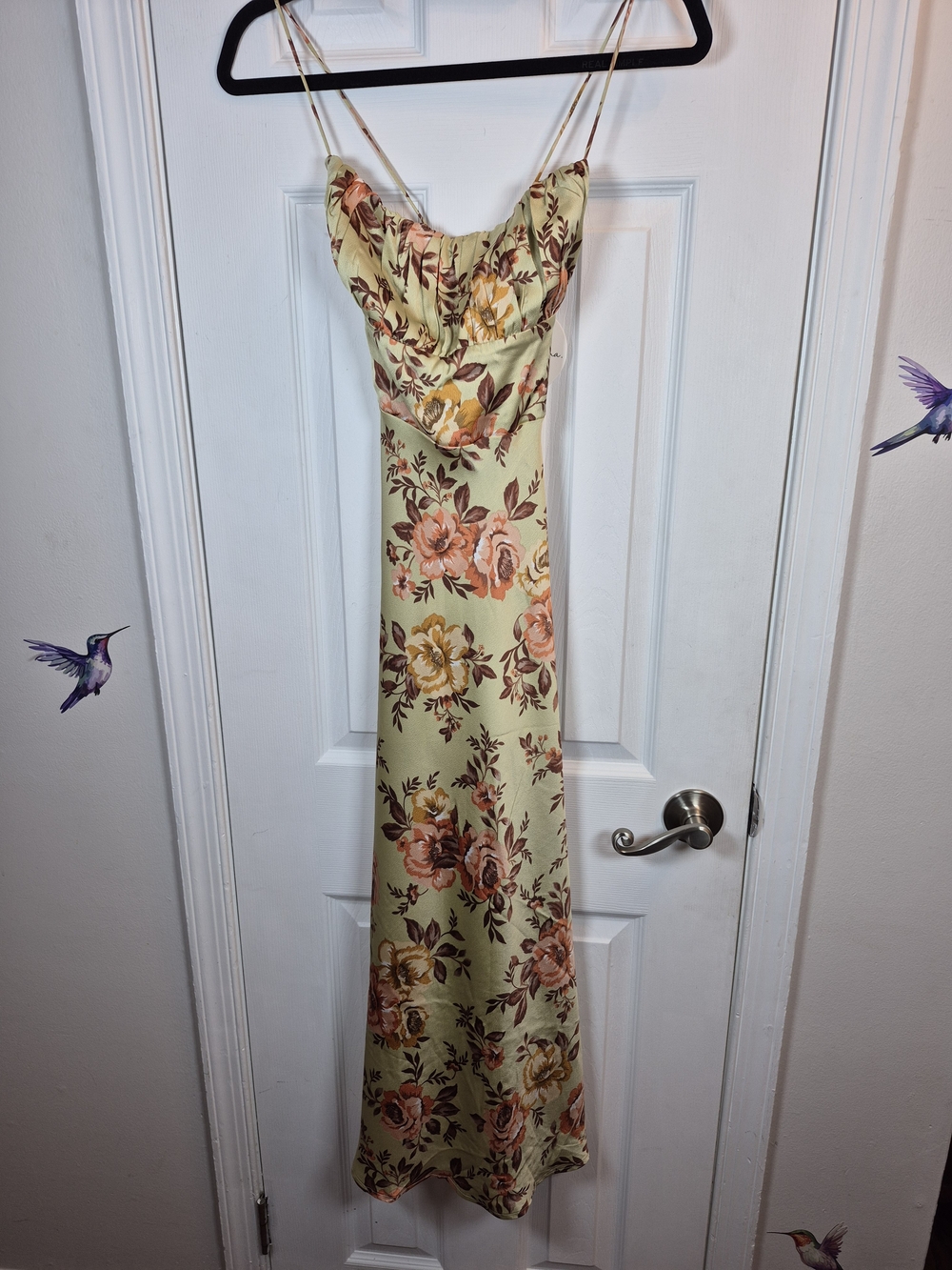Aiyana Floral Satin Maxi Dress Cottagecore Whimsigoth Wedding Guest New - Picture 4 of 7